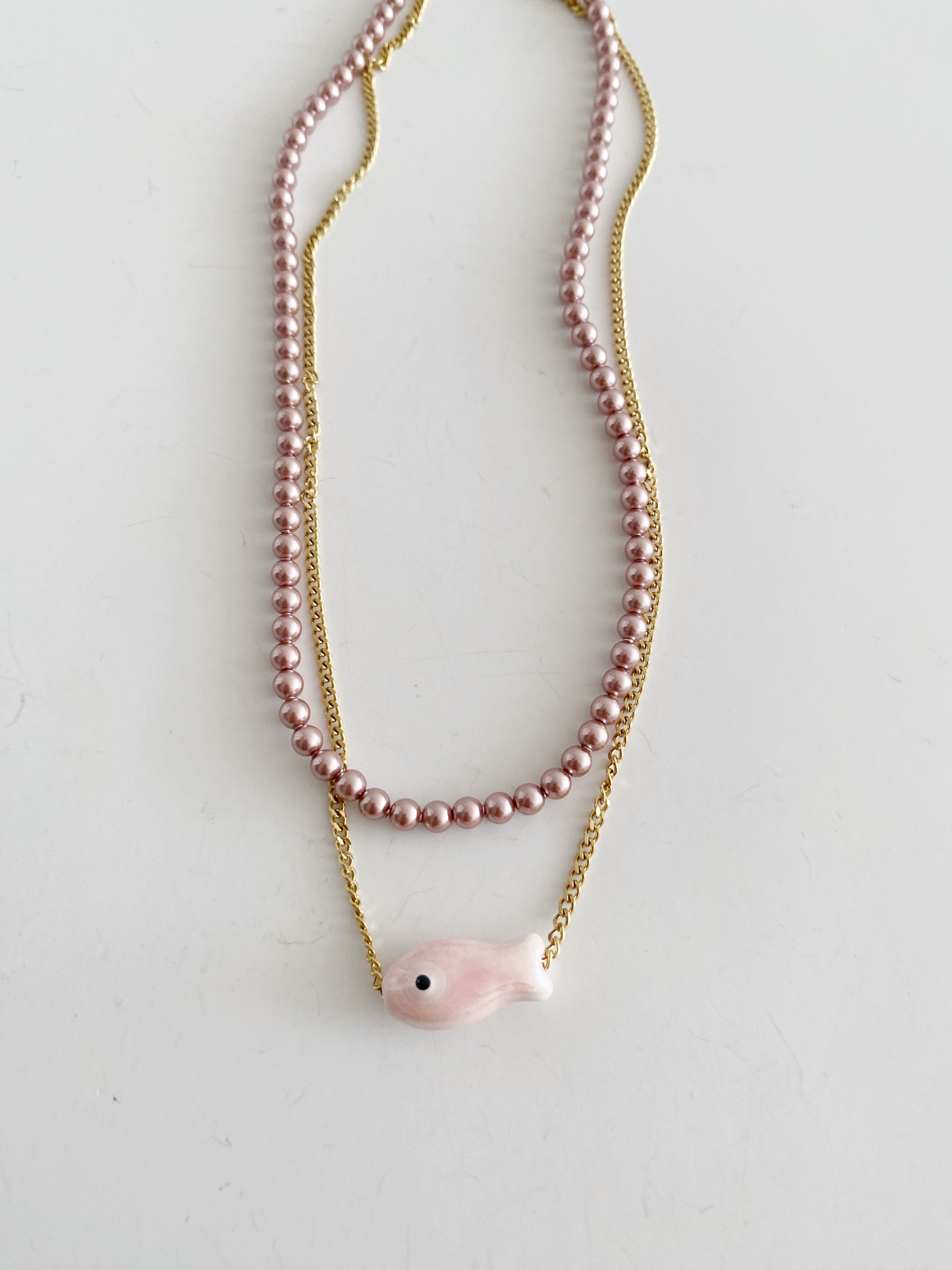 ensemble deux collier pink fish