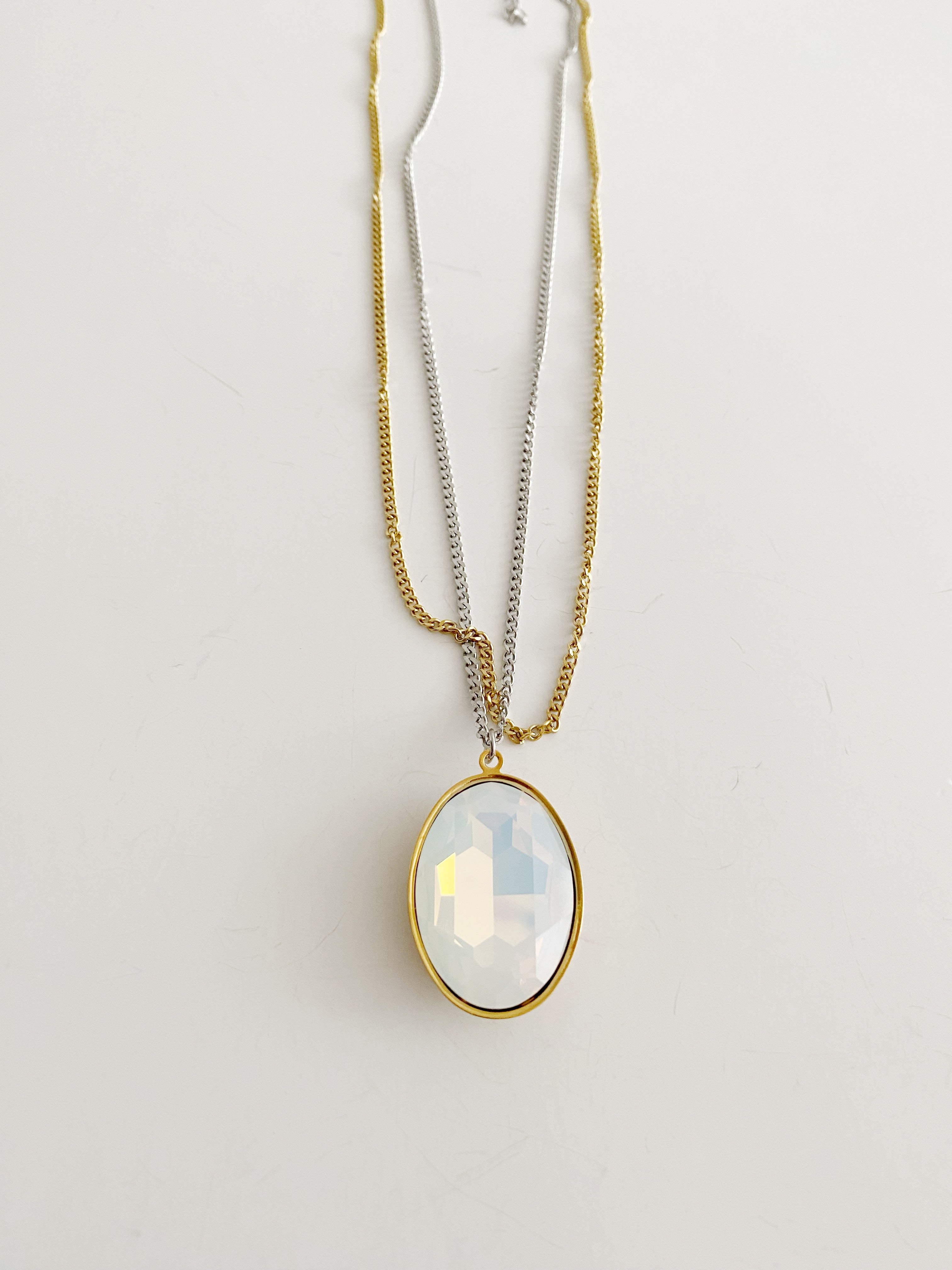 Collier pendentif Blanc opal