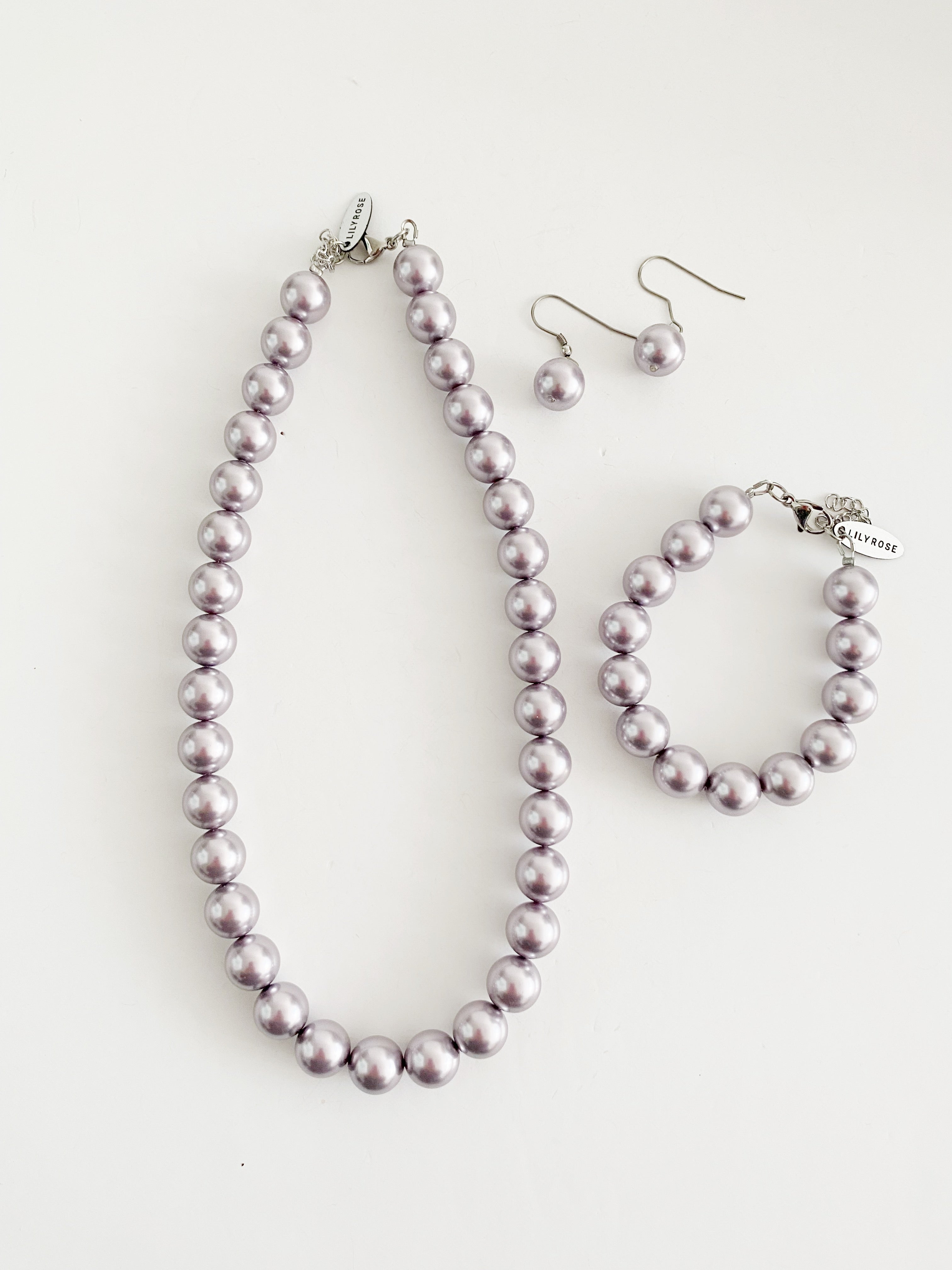 Ensemble collier + bracelet et boucles d'oreilles  Azalia mauve