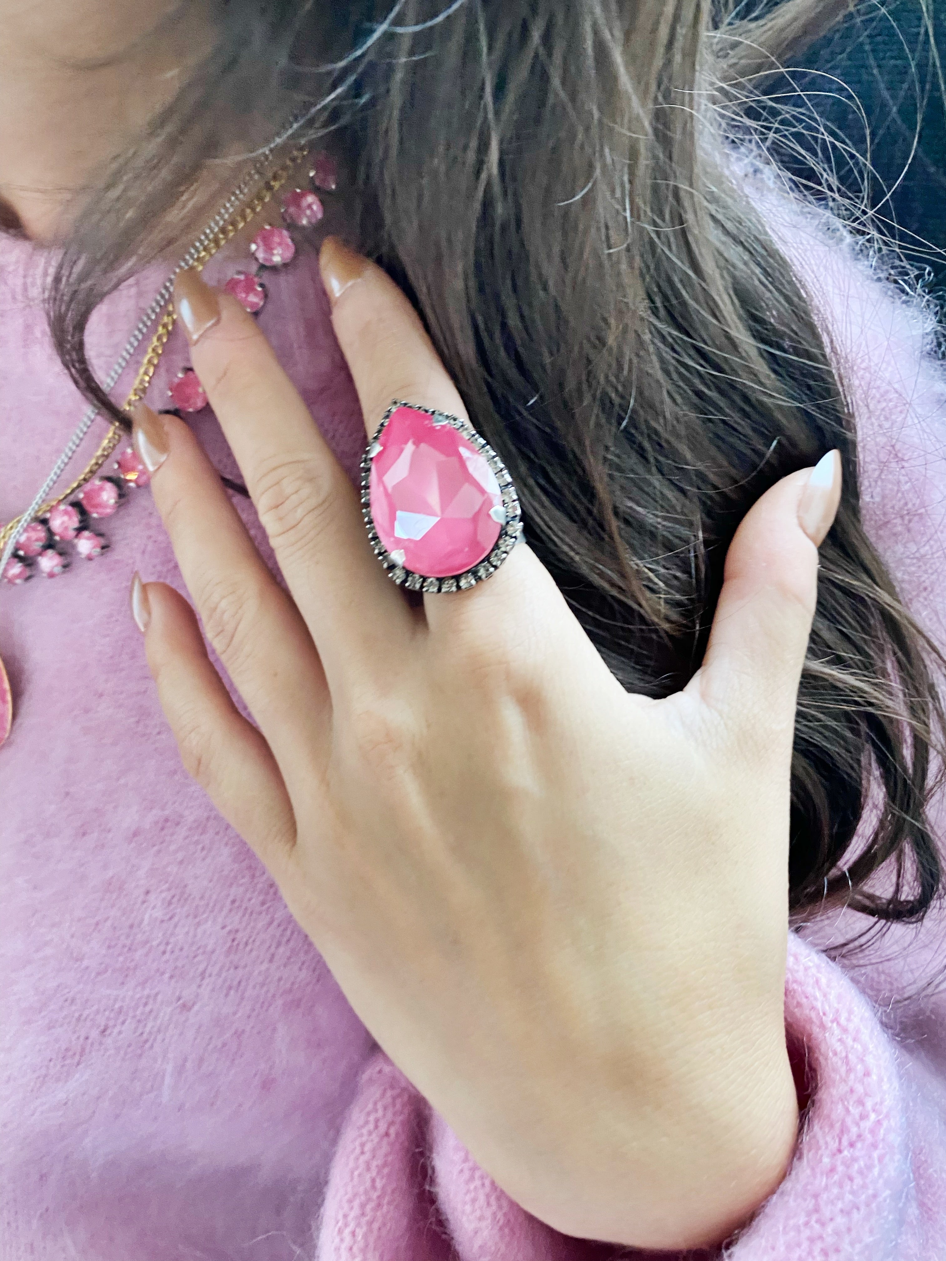 Bague cocktail Morgan Dahlia pink
