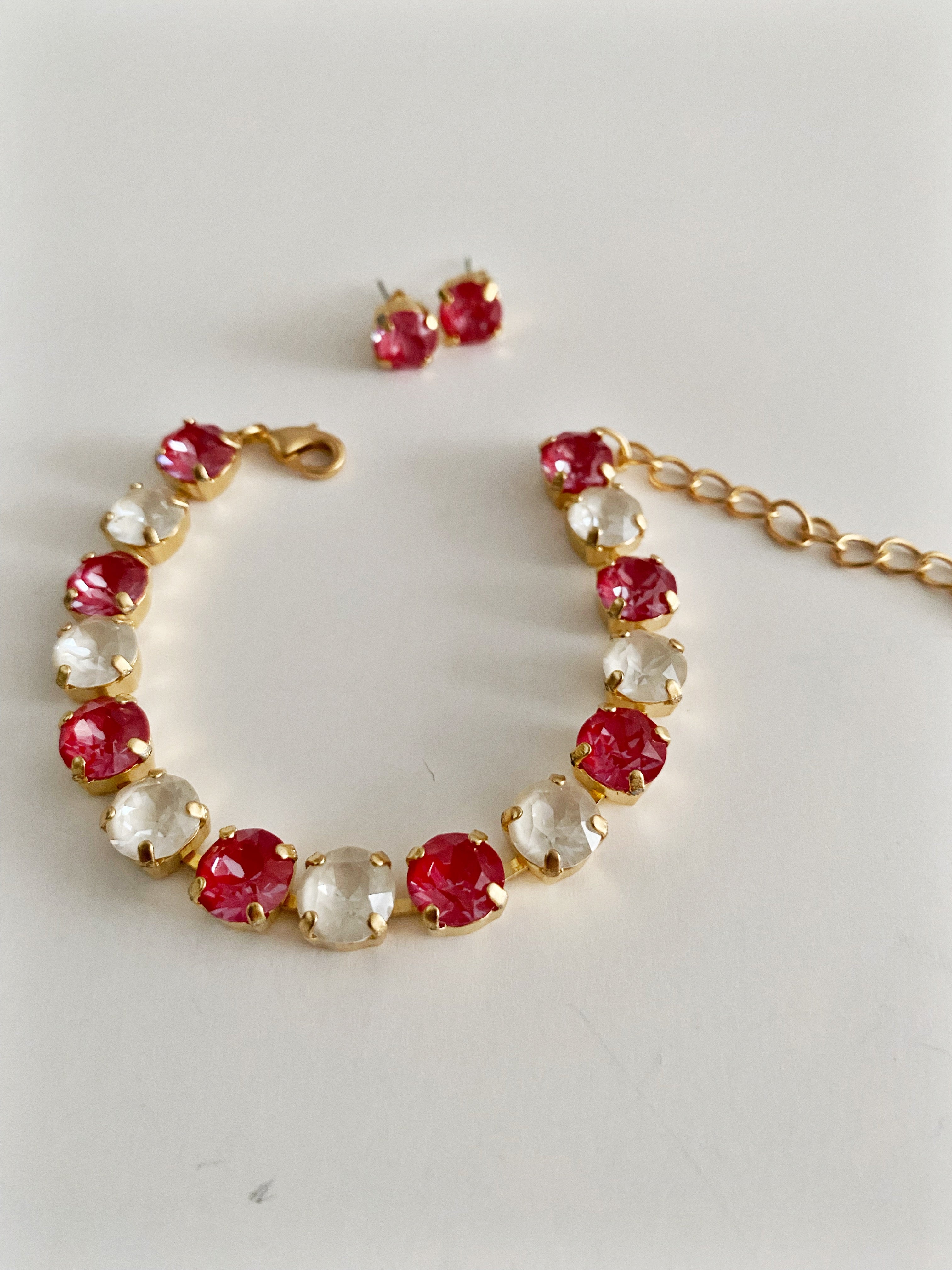Bracelet et boucles d'oreilles Rouge crème